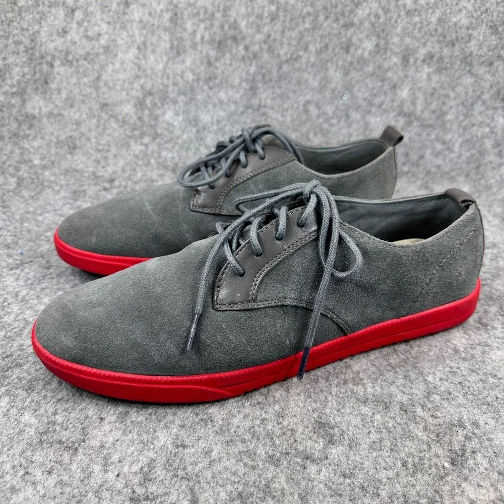 Clae Ellington Mens Grey Suede Low Top Sneakers Red Sole CLA01246 Size 9